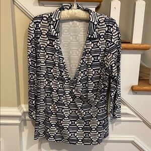 K McLaughlin Navy and White Geometric Catalina Cloth Wrap Women's Top